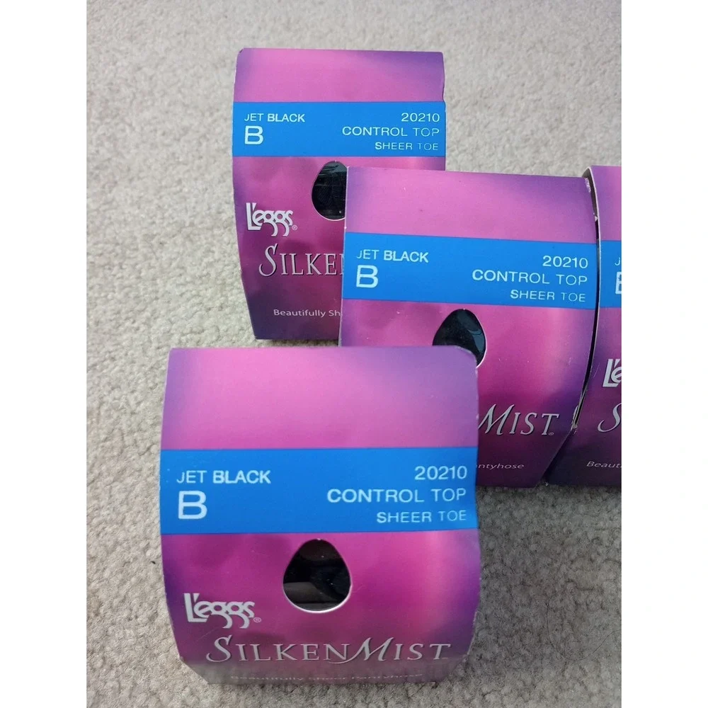 Leggs Silken Mist ~ Control Top Sheer Pantyhose Jet‎ Black Size B Lot 6 New